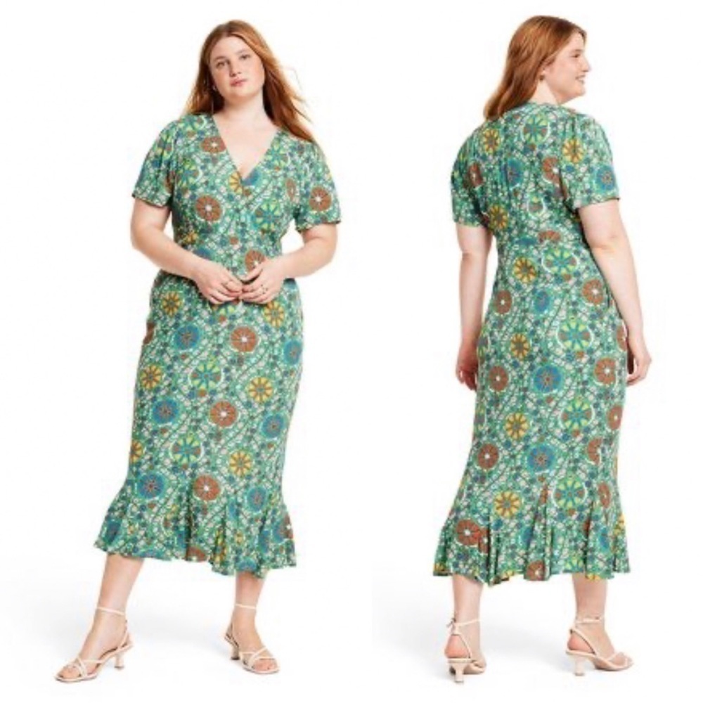 NWT RHODE x Target Zinnia Floral Print Short Sleeve Midi Dress Green Size: 2